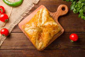 khachapuri layered georgian kitchen top view on wooden table