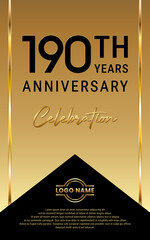 190th Anniversary. Anniversary template design with golden color ribbon for anniversary celebration event. Vector Template Illustration