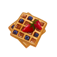 waffles with berries strawberries currants for breakfast png illustration
