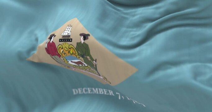 Close-up view of the Delaware state flag waving in the wind
