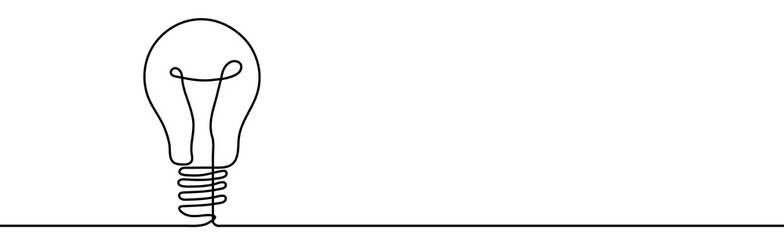 Continuous one line drawing of electric light bulb. Concept of idea emergence. Vector illustration