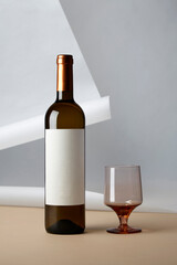 White wine bottle and glass