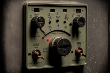  a close up of a multimeter with a black background and a red light at the top of the panel and a black background at the bottom of the panel and bottom of the panel.