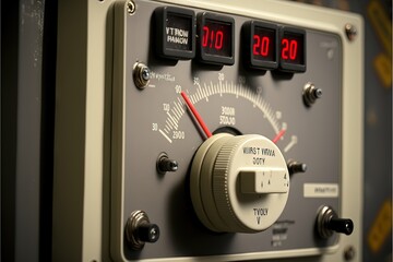  a close up of a clock with a red display on it's face and a white dial on the front of the clock and a black panel with a red display on the back.
