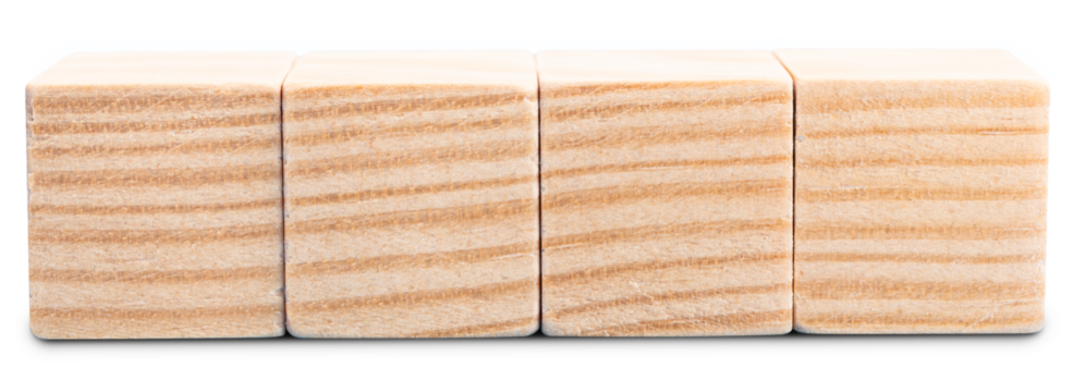 Group of four Blank wooden cube blocks isolated