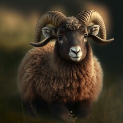 cute mouflon with big horns portrait