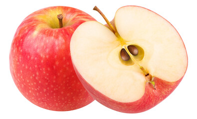 One red apple fruit and a half cut out