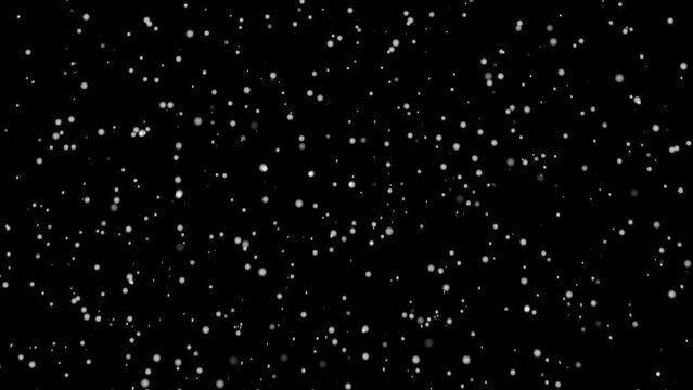 Cold winter snow falls on a dark background 3d animation 4k. Motion design cold snow is falling.