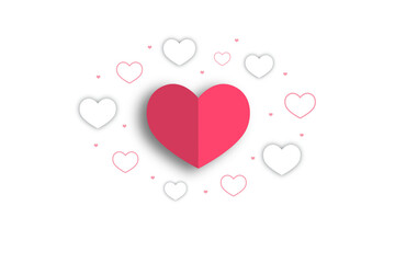 Illustration. Red origami heart, surrounded by a heart on a transparent background, PNG format. Icon, concept of  Valentine's Day.