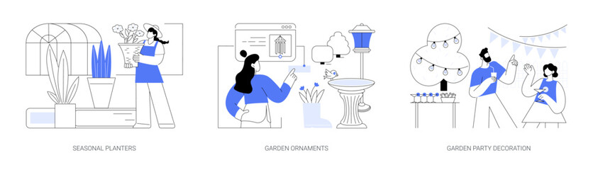 Garden decoration ideas abstract concept vector illustrations.
