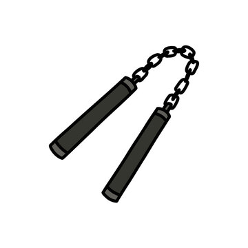 nunchucks doodle icon, vector color line illustration