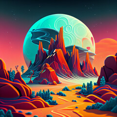 landscape with moon and trees  Generative AI