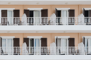 Greek building windows and balcony pattern
