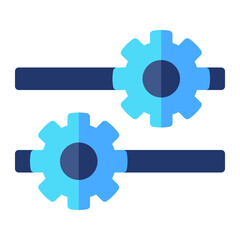Isolated settings in flat icon on white background. Configuration, cogwheel, machine, transmission