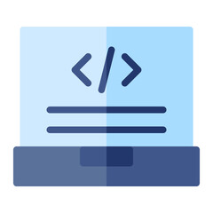Isolated programming in flat icon on white background. Coding, laptop, script