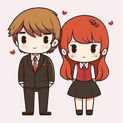 Obraz na płótnie Canvas illustration of cute kawaii cartoon character design, couple in love idea for romantic Valentine's day theme 