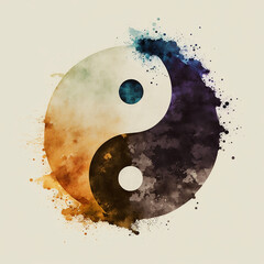 yin yang symbol watercolor - obrazy, fototapety, plakaty
