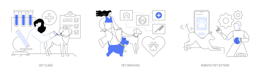 Animal services abstract concept vector illustrations.