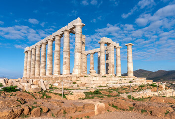 The ancient Temple of Poseidon at Sounion, Attica, Greece