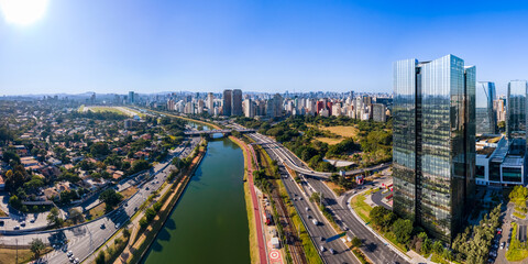 Aerial View of Marginal pinheiros, W.Torre complex and Parque do Povo