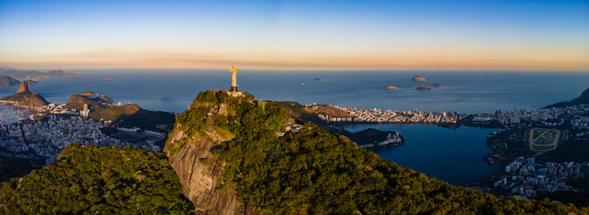 Panoramic view of Christ the Redeemer area during sunset - aerial footage - Rio de Janeiro - Cristo Redentor