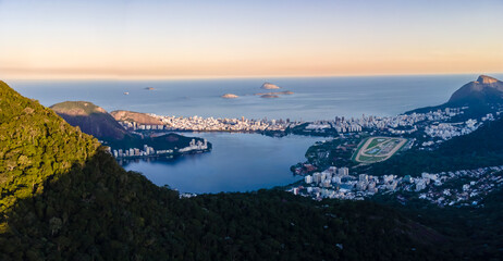 Panoramic picture of Rio de Janeiro during sunset - aerial footage
