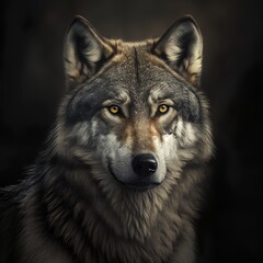 Gray wolf with black background 