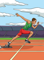 Sprinting Sports Colored Cartoon Illustration
