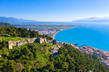 View of of Nafpaktos, Lepanto with the fortress, Greece.