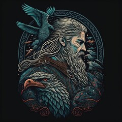 Norse Mythology in Dark Colors - Illustration Generated by Artificial Intelligence