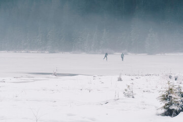 Ice skating on a natural lake