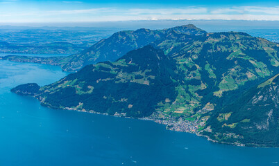 Switzerland 2022, Beautiful view of the Alps from Niederbauen. Gersau.