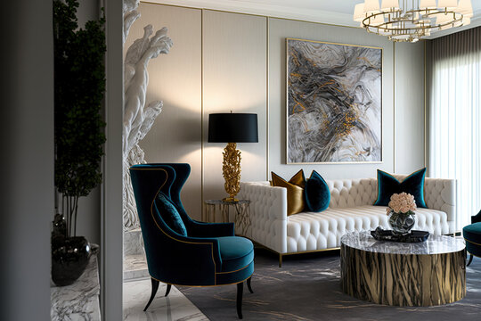 Naklejki Detail of a luxury apartment's elegant and opulent interiors . Generative AI