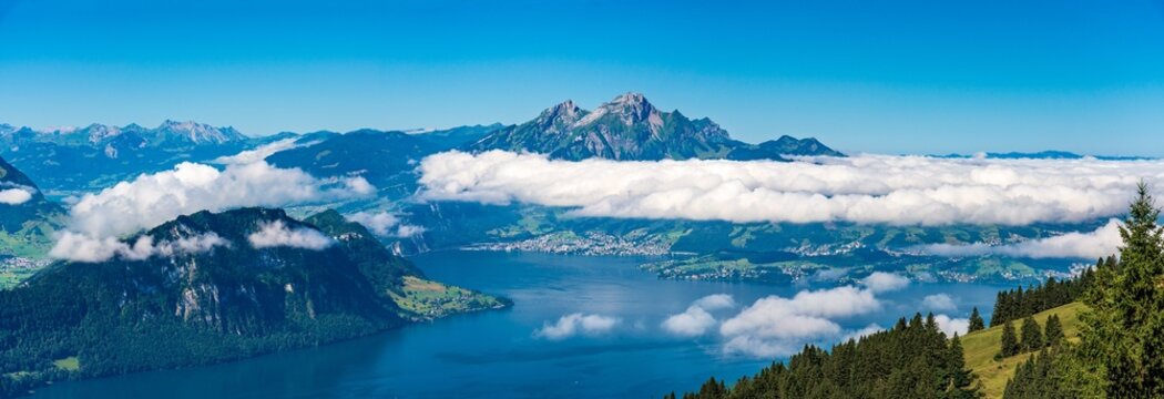 Switzerland 2022, Beautiful view of the Alps. Pilatus and Burgenstock.