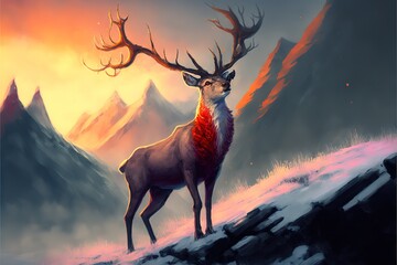 Deer on the background of fire