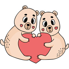 Couple bears in love with heart