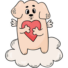 Cute dog with heart on cloud