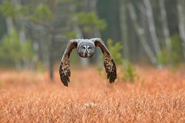 Strix nebulosa, Great grey owl
Puštík vousatý in fte flight