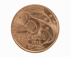 Twenty five Centavos coin isolated on white background