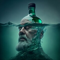 The Man Who Drowned in an Alcohol Bottle - Illustration Generated by Artificial Intelligence