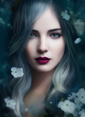 Portrait of a beautiful woman, Digital painting of a beautiful girl. Digital illustration of a female face. Generative AI