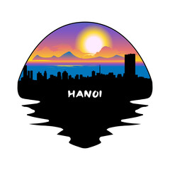Hanoi Vietnam Skyline Silhouette Retro Vintage Sunset Hanoi Lover Travel Souvenir Sticker Vector Illustration SVG EPS