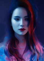 Portrait of a beautiful woman, Digital painting of a beautiful girl. Digital illustration of a female face. Generative AI