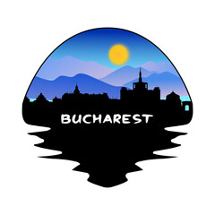 Bucharest Romania Skyline Silhouette Retro Vintage Sunset Bucharest Lover Travel Souvenir Sticker Vector Illustration SVG EPS