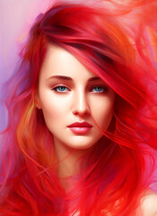 Fototapeta premium Portrait painting of a beautiful woman. Illustration of a beautiful girl. Beautiful woman painting. Generative AI