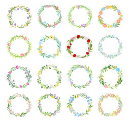 Wildflower Round Wreath with Blooming Flora Big Vector Set