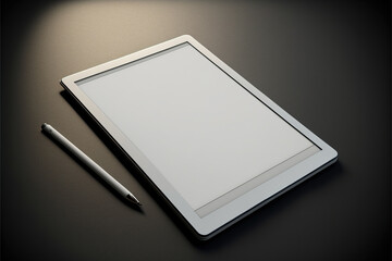 Blank tablet on black background with pen  Generative AI