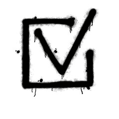 Check mark or tick icon. Black graffiti spray element.  © savvalinka