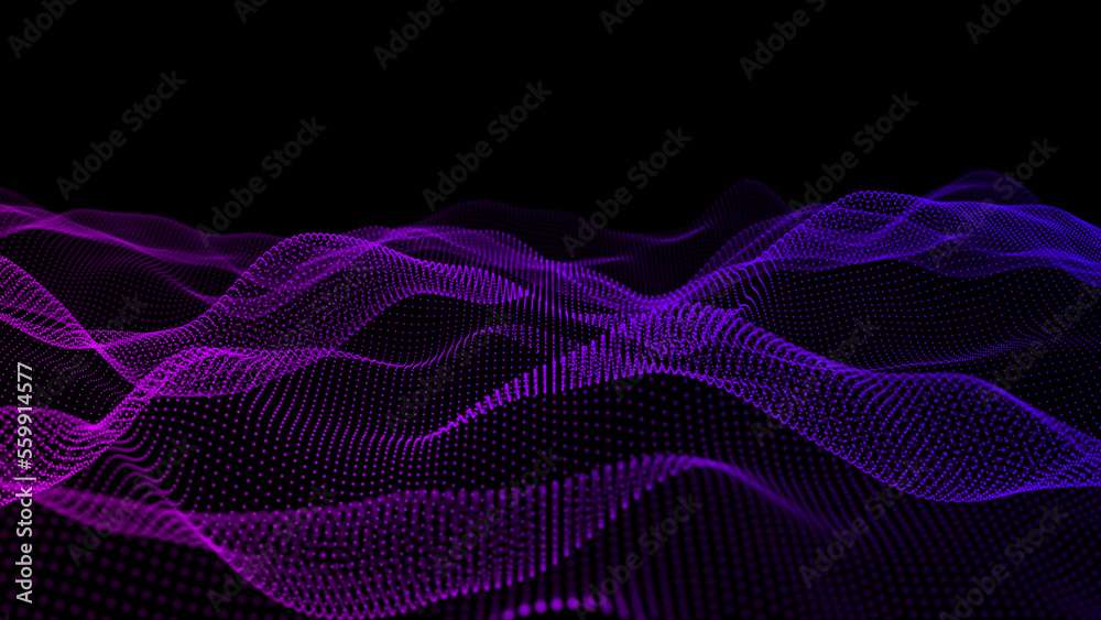 Poster Wave of dots and weave lines. Abstract background. Network connection structure. 3d rendering.