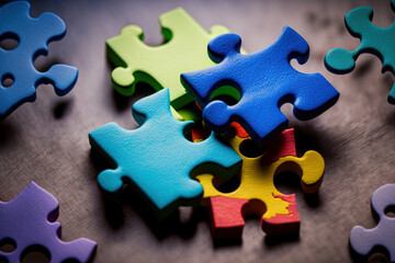 Obraz premium Conceptual macro image of a jigsaw team. Generative AI